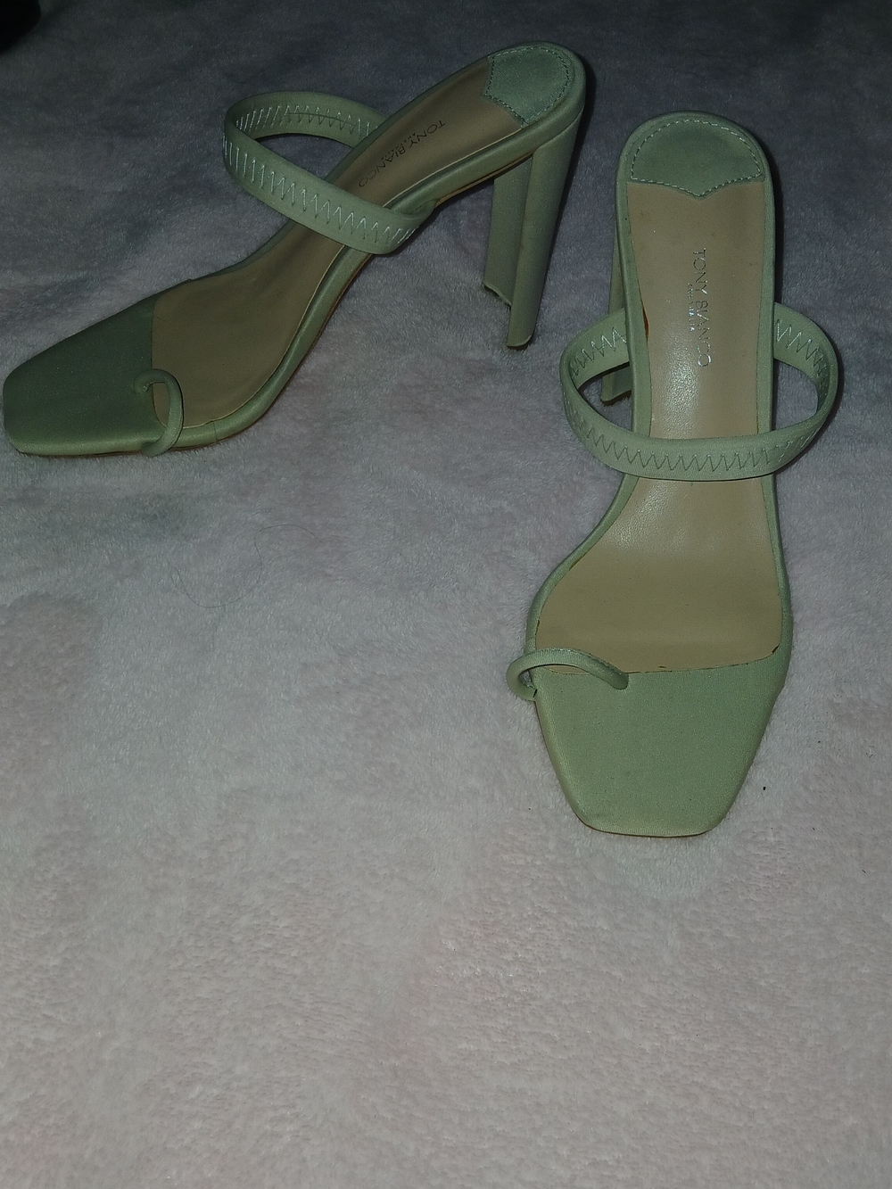 Tony Bianco Light Sage Green Strappy High Heel Mules